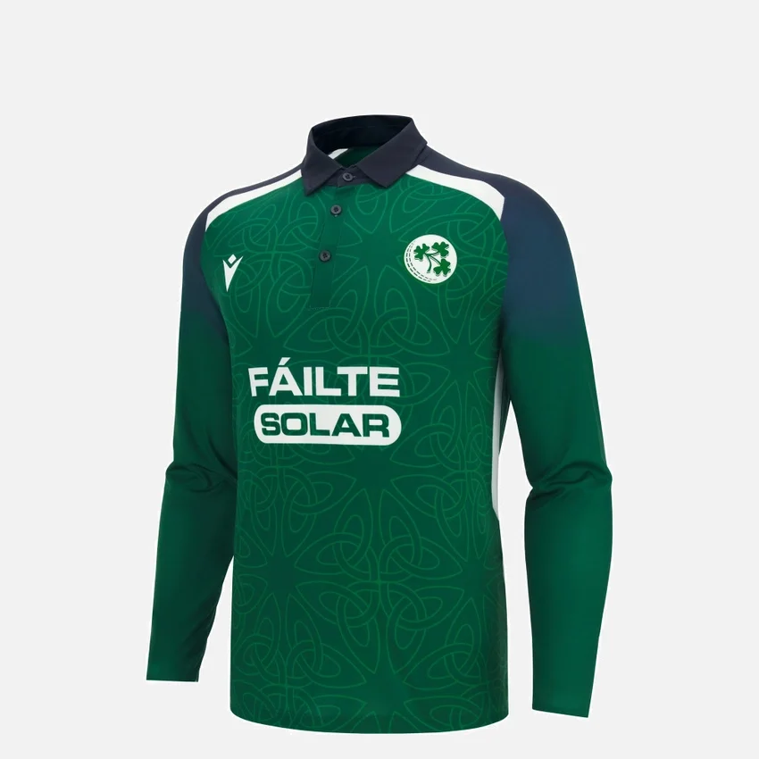 Camisas de jogo de manguitos compridos júnior da Seleção de Críquete da Irlanda 2026/28 ODI Camisas de jogo de manguitos compridos júnior da Seleção de Críquete da Irlanda 2026/28 ODI