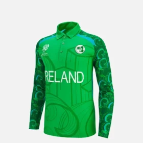 Camisas de jogo de manguitos compridos T-20 Júnior da Seleção de Críquete da Irlanda para o Campeonato do Mundo de 2026 Camisas de jogo de manguitos compridos T-20 Júnior da Seleção de Críquete da Irlanda para o Campeonato do Mundo de 2026