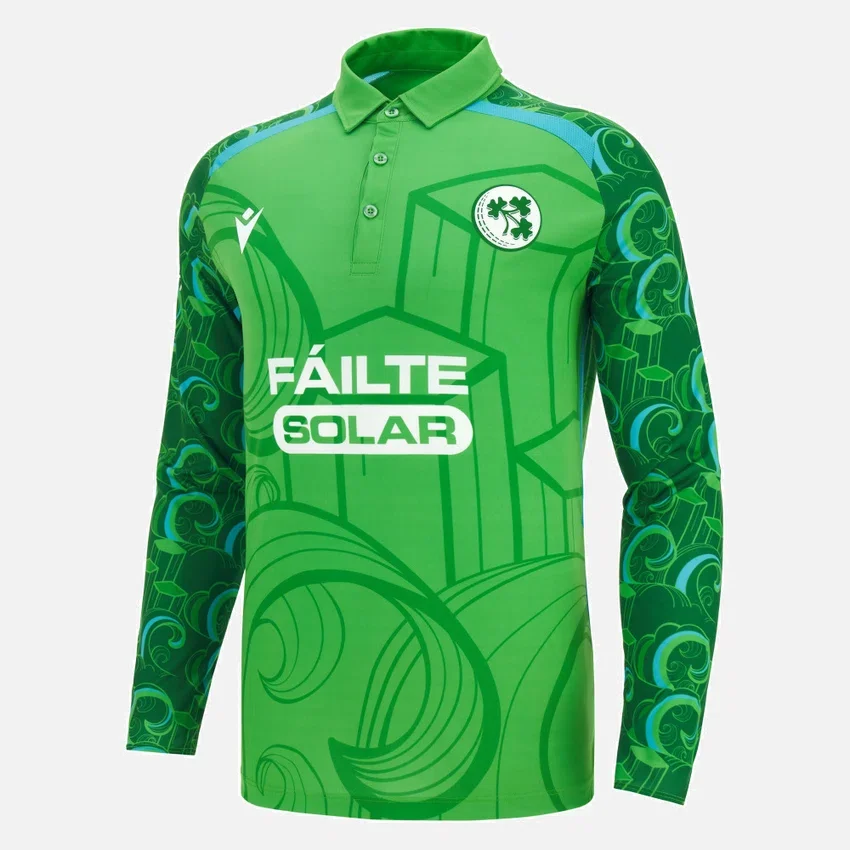 Camisas de jogo de manguitos longos da Seleção de Críquete da Irlanda 2026/28 T-20 Camisas de jogo de manguitos longos da Seleção de Críquete da Irlanda 2026/28 T-20