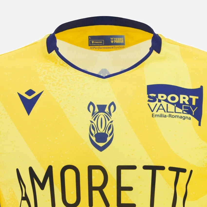Camisas de jogo fora de casa réplica para adultos do Zebre Parma 2025/26 Camisas de jogo fora de casa réplica para adultos do Zebre Parma 2025/26