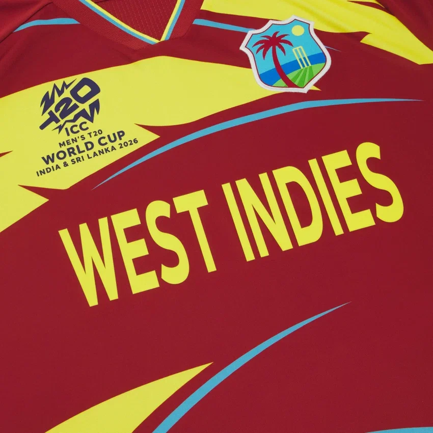 Camisas de Jogo Júnior de Críquete T-20 das Índias Ocidentais para o Mundial de 2026 Camisas de Jogo Júnior de Críquete T-20 das Índias Ocidentais para o Mundial de 2026