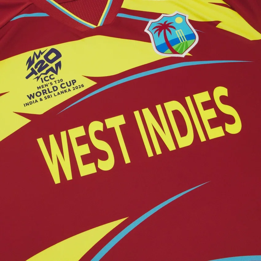 Camisas de jogo T-20 da Seleção de Críquete das Índias Ocidentais para o Mundial de 2026 Camisas de jogo T-20 da Seleção de Críquete das Índias Ocidentais para o Mundial de 2026