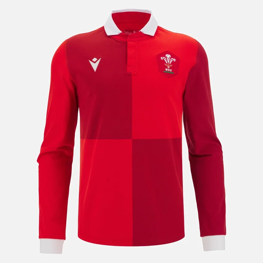 Camisas de manguitos de algodão da seleção de râguebi do País de Gales 2025/26 Camisas de manguitos de algodão da seleção de râguebi do País de Gales 2025/26