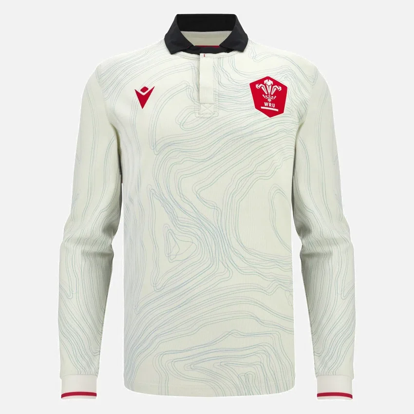 Camisas de manguitos longos para jogos fora de casa da seleção de râguebi do País de Gales 2025/26 Camisas de manguitos longos para jogos fora de casa da seleção de râguebi do País de Gales 2025/26
