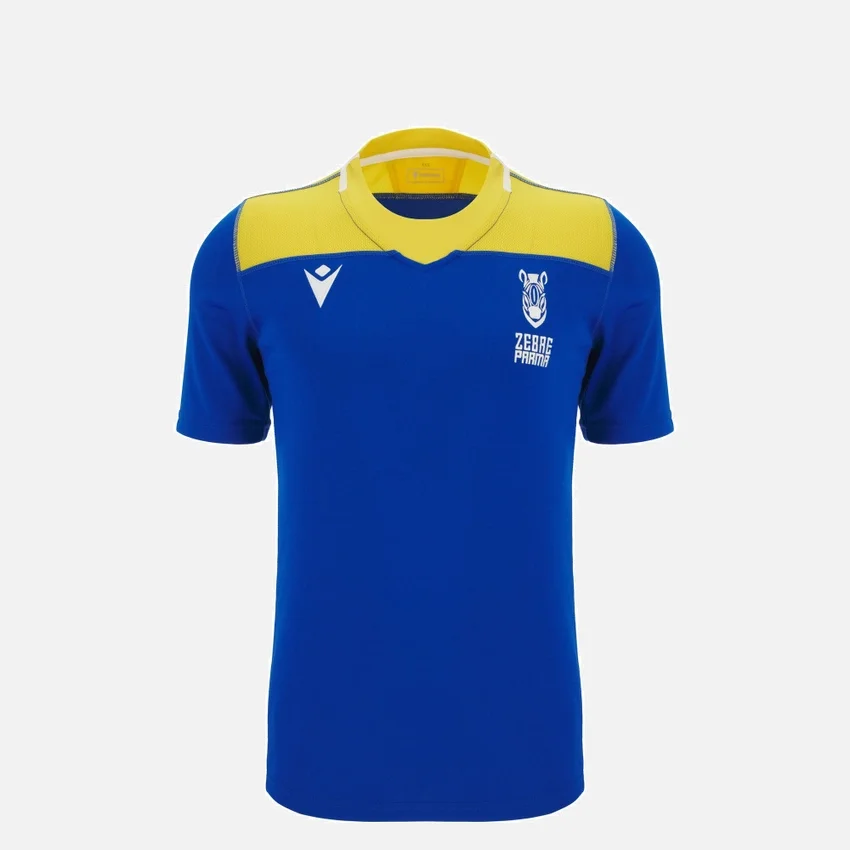 Camisas de treino júnior Zebre Parma 2025/26 azul royal/amarela Camisas de treino júnior Zebre Parma 2025/26 azul royal/amarela