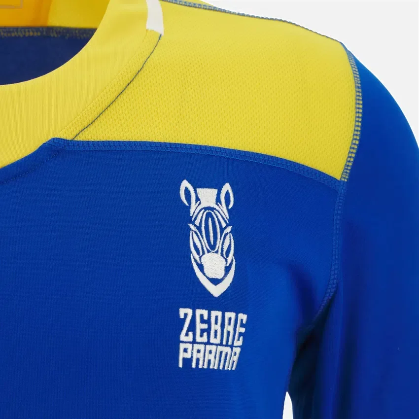Camisas de treino júnior Zebre Parma 2025/26 azul royal/amarela Camisas de treino júnior Zebre Parma 2025/26 azul royal/amarela