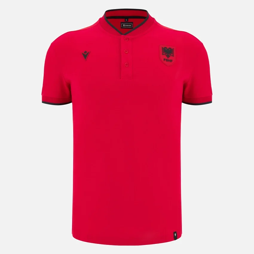 Camisas Polo Vermelhas de Viagem para Adultos da Seleção Nacional da Albânia FSHF 2026/27 Camisas Polo Vermelhas de Viagem para Adultos da Seleção Nacional da Albânia FSHF 2026/27