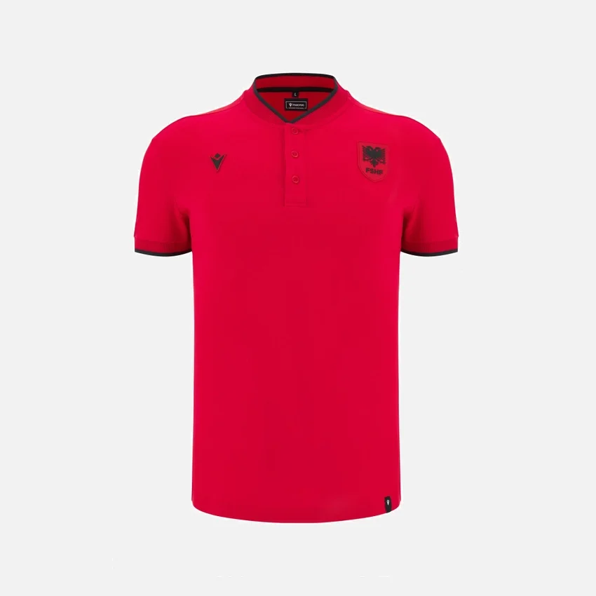 Camisas Polo Vermelhas de Viagem para Adultos da Seleção Nacional da Albânia FSHF 2026/27 Camisas Polo Vermelhas de Viagem para Adultos da Seleção Nacional da Albânia FSHF 2026/27