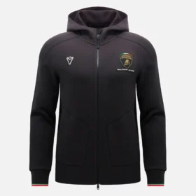 Camisola com capuz e fecho completo tricolor preta para homem da Automobili Lamborghini Squadra Corse