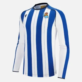 Camisola de jogo em casa com manguitos largos para adulto da Real Sociedad 2025/26 Camisola de jogo em casa com manguitos largos para adulto da Real Sociedad 2025/26