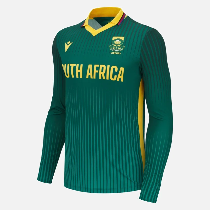 Camisola de jogo ODI de manguitos compridos da Cricket South Africa 2025/26 Camisola de jogo ODI de manguitos compridos da Cricket South Africa 2025/26