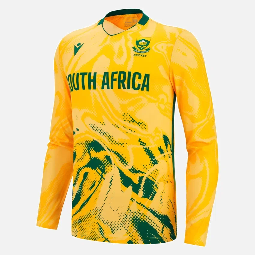Camisola de jogo T20 de manguitos compridos da Cricket South Africa 2025/26 Camisola de jogo T20 de manguitos compridos da Cricket South Africa 2025/26
