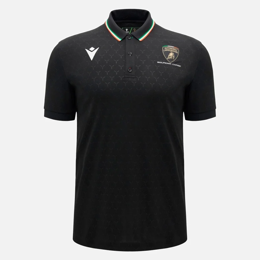 Polos pretos para homens da Automobili Lamborghini Squadra Corse Polos pretos para homens da Automobili Lamborghini Squadra Corse
