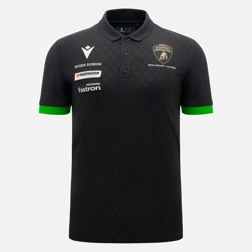 Polos pretos para homens da Automobili Lamborghini Squadra Corse Polos pretos para homens da Automobili Lamborghini Squadra Corse