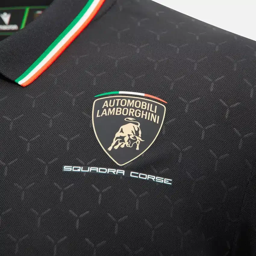 Polos pretos para homens da Automobili Lamborghini Squadra Corse Polos pretos para homens da Automobili Lamborghini Squadra Corse