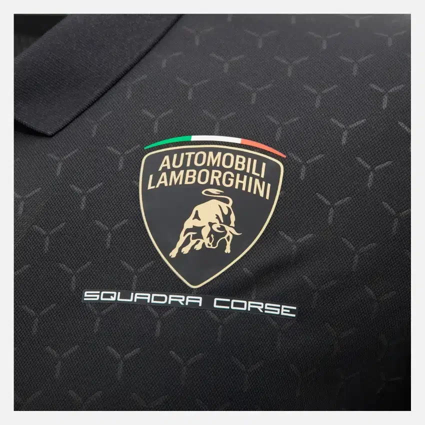 Polos pretos para homens da Automobili Lamborghini Squadra Corse Polos pretos para homens da Automobili Lamborghini Squadra Corse