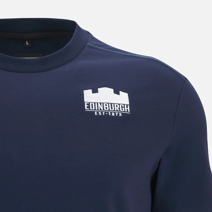 T-shirt de algodão azul-marinho Edinburgh Rugby 2025/26 T-shirt de algodão azul-marinho Edinburgh Rugby 2025/26