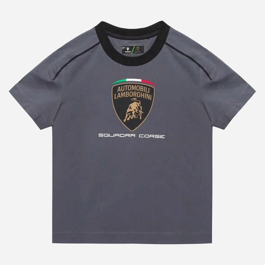 T-shirt desportiva cinzenta para criança da Automobili Lamborghini Squadra Corse T-shirt desportiva cinzenta para criança da Automobili Lamborghini Squadra Corse