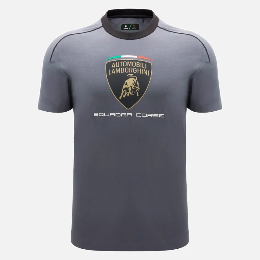 T-shirt desportiva cinzenta para homem da Automobili Lamborghini Squadra Corse T-shirt desportiva cinzenta para homem da Automobili Lamborghini Squadra Corse
