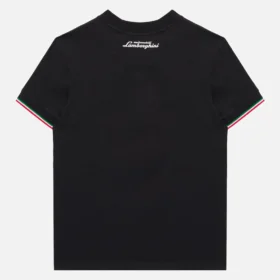 T-shirt desportiva tricolor preta para criança da Automobili Lamborghini Squadra Corse T-shirt desportiva tricolor preta para criança da Automobili Lamborghini Squadra Corse
