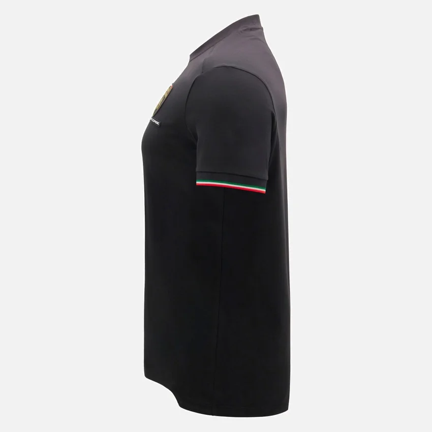 T-shirt desportiva tricolor preta para homem da Automobili Lamborghini Squadra Corse T-shirt desportiva tricolor preta para homem da Automobili Lamborghini Squadra Corse