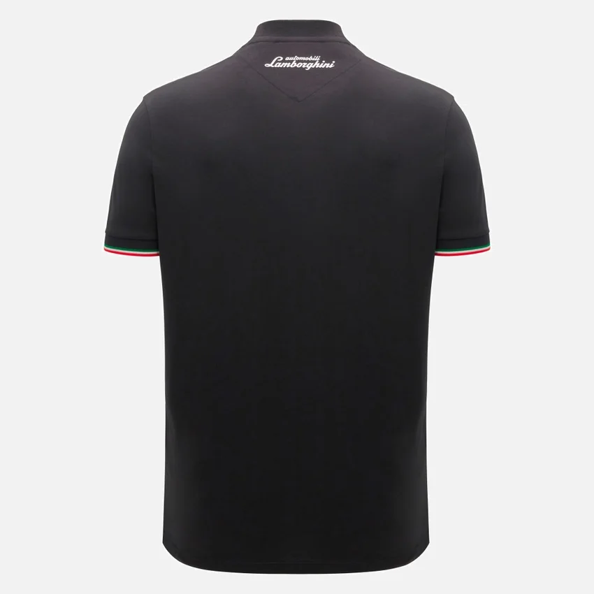 T-shirt desportiva tricolor preta para homem da Automobili Lamborghini Squadra Corse T-shirt desportiva tricolor preta para homem da Automobili Lamborghini Squadra Corse