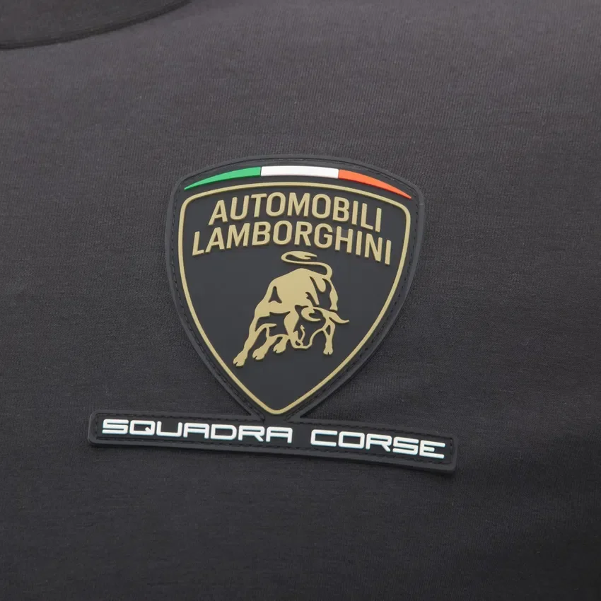 T-shirt desportiva tricolor preta para homem da Automobili Lamborghini Squadra Corse T-shirt desportiva tricolor preta para homem da Automobili Lamborghini Squadra Corse