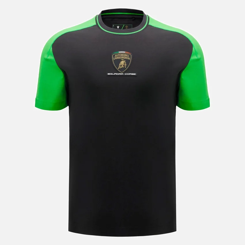 T-shirts desportivos masculinos pretos Automobili Lamborghini Squadra Corse T-shirts desportivos masculinos pretos Automobili Lamborghini Squadra Corse