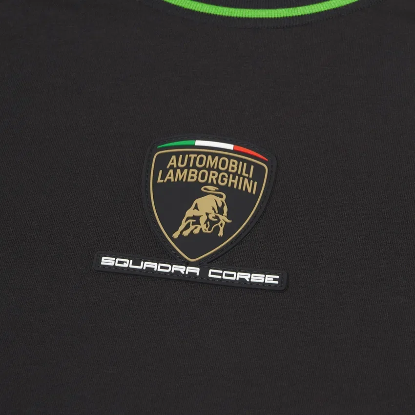 T-shirts esportivas infantis pretas da Automobili Lamborghini Squadra Corse T-shirts esportivas infantis pretas da Automobili Lamborghini Squadra Corse
